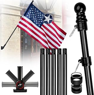 American Flag Sleeve Style Pole Included for Outside House, 6ft Stainless Steel No Tangle Spinning Flag Pole, 180° Multi- Position Mounting Bracket, 3x5 ft Nylon US Flag, Wind Resistant Rust Free Kit (Black)