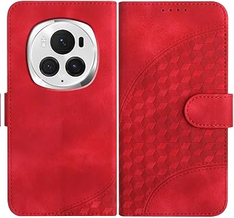 Cover Compatible with Honor Magic6 Pro Magnetic Closure [PU Leather + Shell] Card Slot Flip Stand Lanyard Red