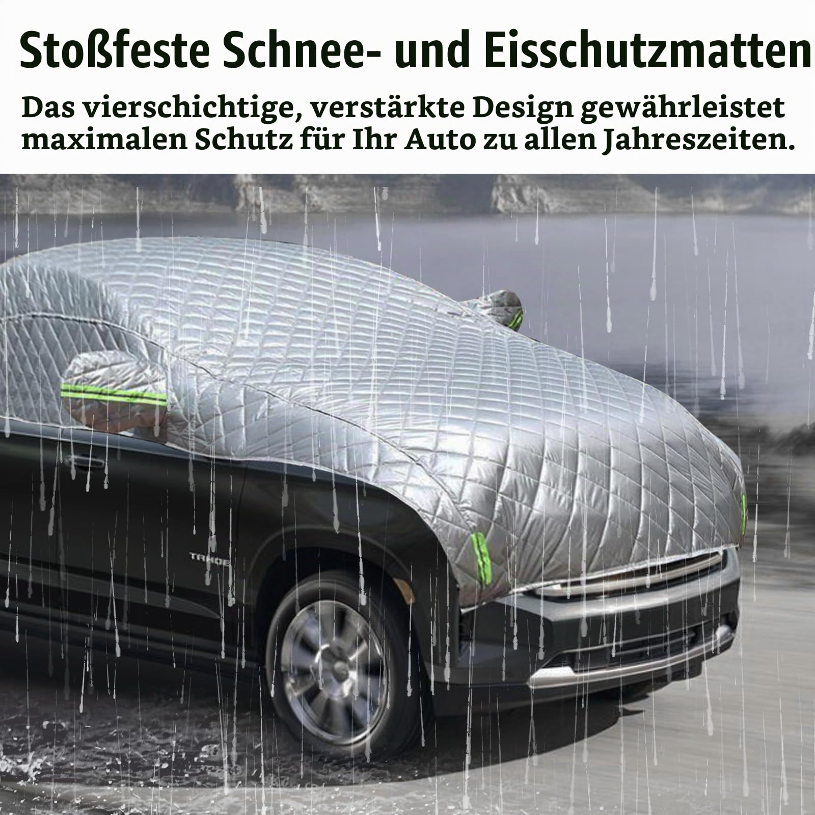 Autoabdeckung, 520x240cm Halbgaragenabdeckung Hagelschutz Auto Hageldecke für Autos Frontscheibenabdeckung Winter Wasserdicht Einfrieren verhindern Staubdicht Schneeschutz für SUV und Geländewagen