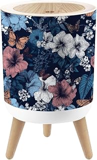 FUIENCFKE Bathroom Trash Can with Lid Fashion Flowers ad Butterflies Vintage Style Garbage Bin Waste Basket for Kitchen Office Bedroom Decoration Diaper Pail 1.8 Gallon