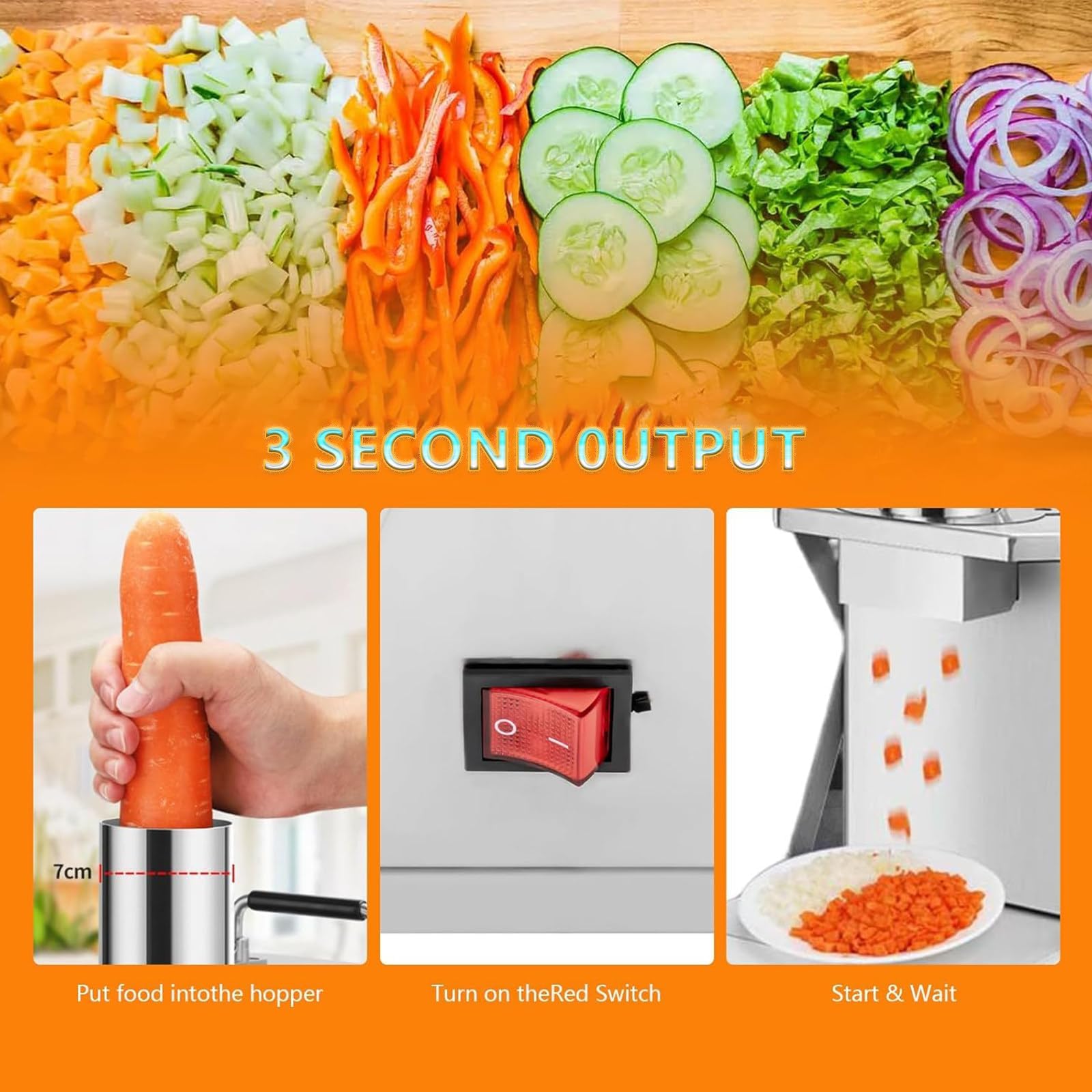 Dicer di Verdure Commerciali con Lame a Griglia 3X, Acciaio Inossidabile Gravoso, Macchina Elettrica da 200 W per Cubetti di Carote di Patate