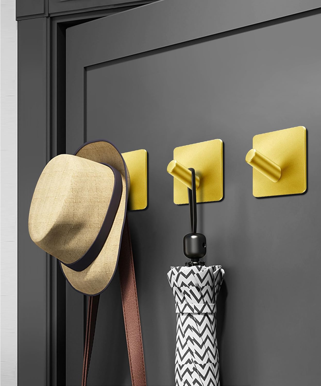 xdgeLoad Heavy Duty Adhesive Hooks, Bath Towel Hooks 8 Pack, Adhesive Wall Hooks for Bathrooms/Coat/Robe/Kitchen, Non-Punching self-Adhesive Hooks, Matte Stainless Steel Gold