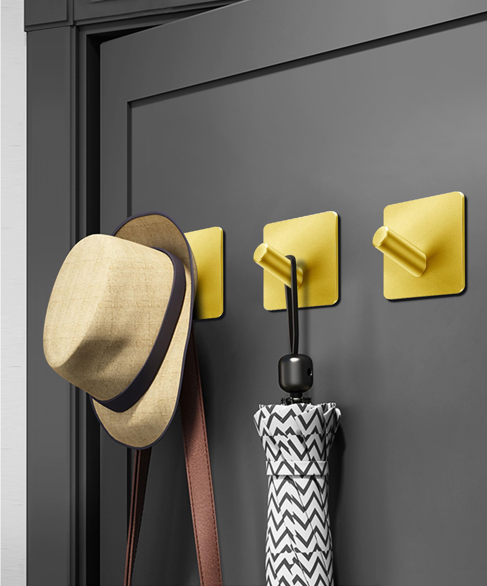 xdgeLoad Ganchos adhesivos resistentes, paquete de 8 ganchos adhesivos para toallas de baño, ganchos de pared adhesivos para baños/abrigos/batas/cocina, ganchos autoadhesivos sin perforación, acero