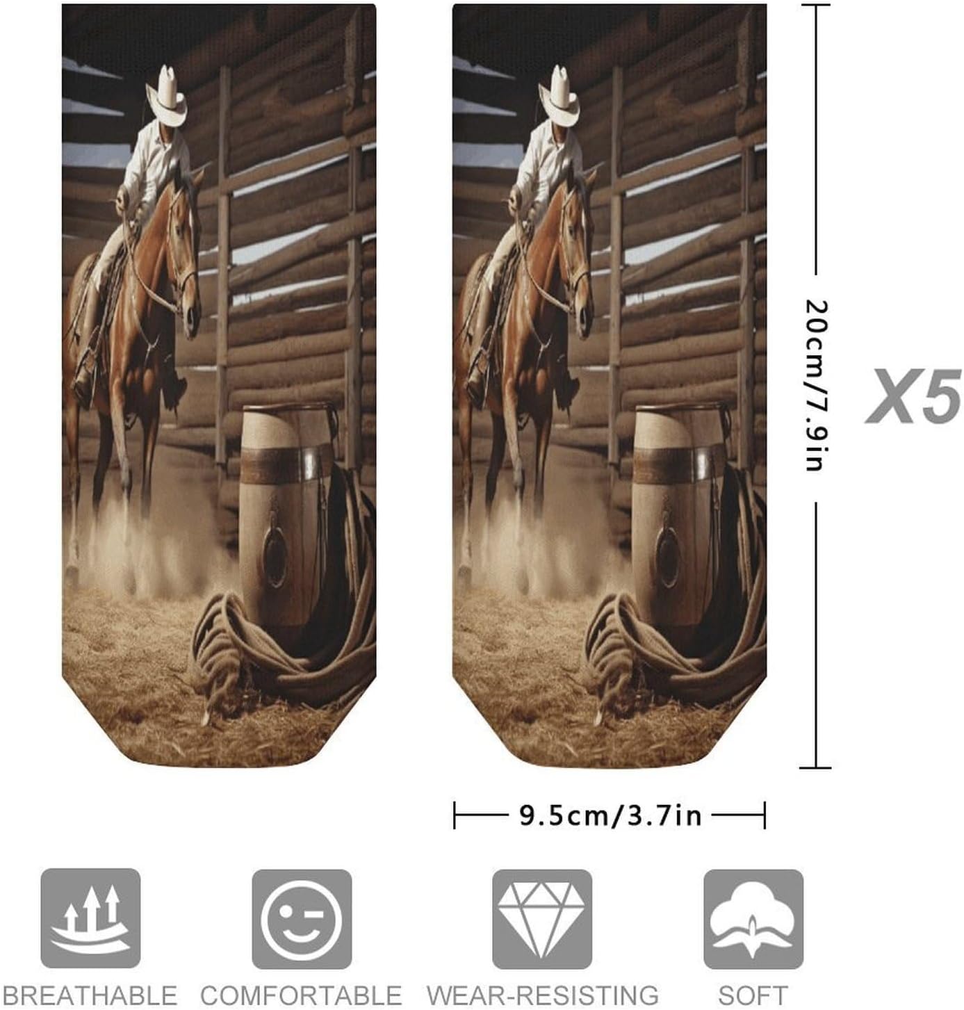 Socks for Men Women 5 Pairs Short Ankle Socks | American West Rodeo Low Cut Casual Crew Sock Cute Breathable Athletic Socks Non Slip No Show Sock