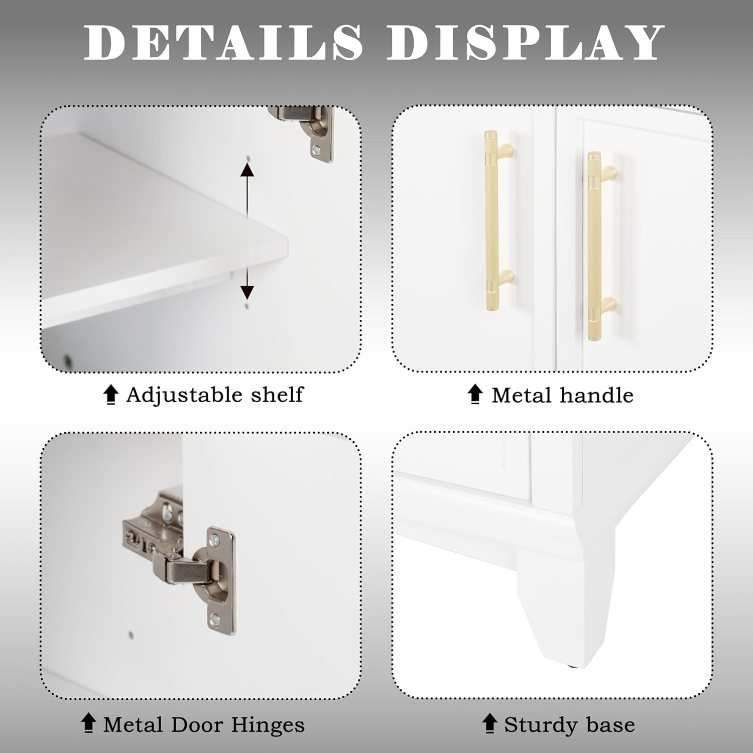 Henf White Bathroom Vanity with Sink 28inch Undermount Sink Bathroom Storage Cabinet w/2 Doors Cabinet,Ceramic Integrated Sink,Solid Wood Legs and Metal Handles, Freestanding Bath Storage Cabinet