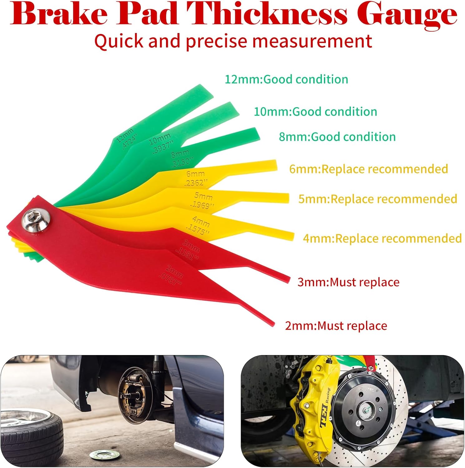 Brake Caliper Press Tool Kit, Ratcheting Piston Spreader with 2 Steel Plates, Practical Caliper Piston Compressor Tool for Repairing Disc Brakes Includes Hangers/Measuring Tools (Red)
