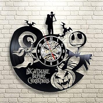 Nightmare Before Christmas Wall Clock Decoration for Kids Room - Retro Vinyl Record Clock Gift Idea