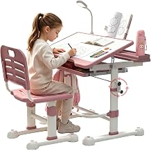 Kids Desk and Chair Set, Height Adjustable Kids Desk, 55" Tilt Tabletop