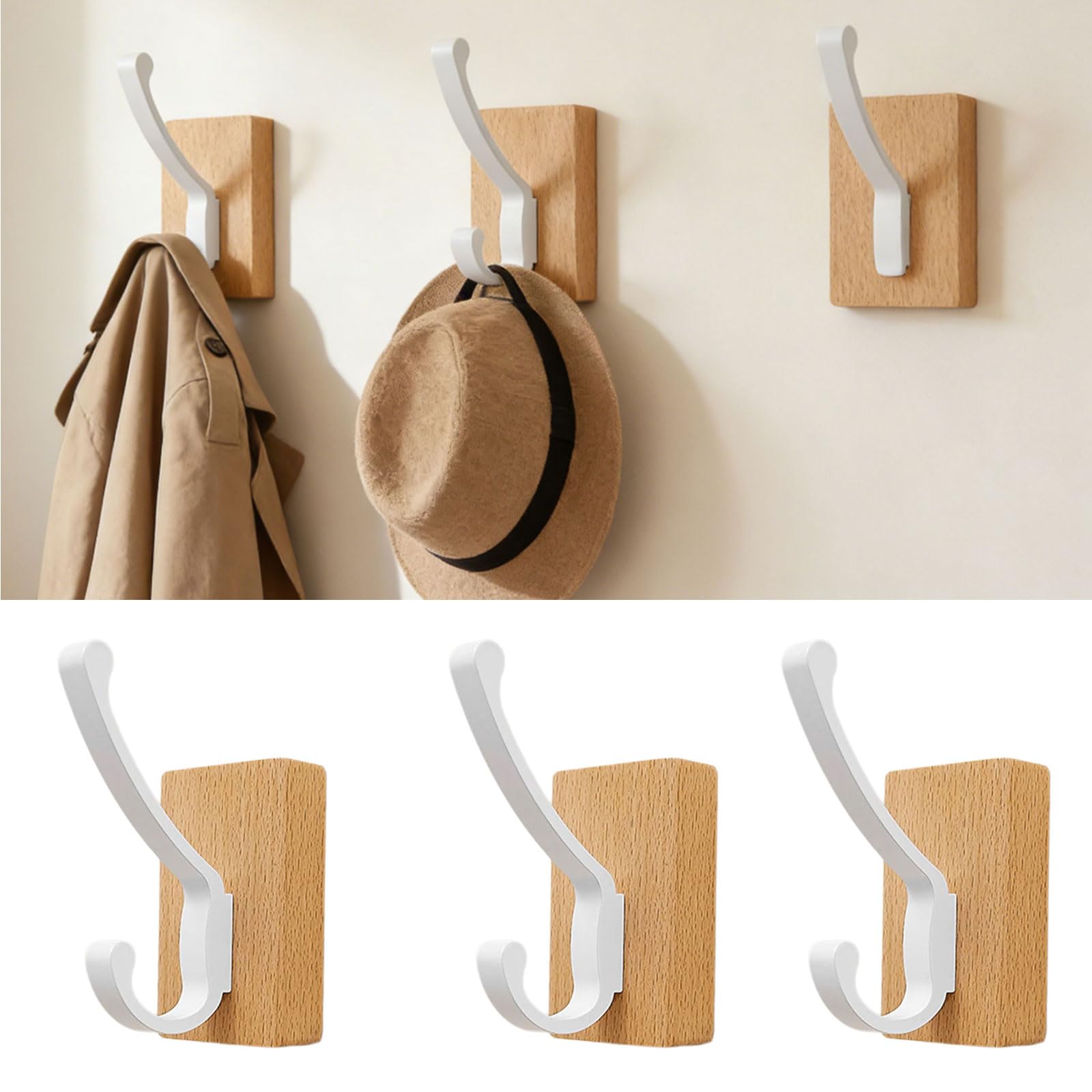 FOLODA Gancho adhesivo multiusos de madera de nogal, fácil de montar en superficies lisas, para colgar toallas, ropa, baño, gancho