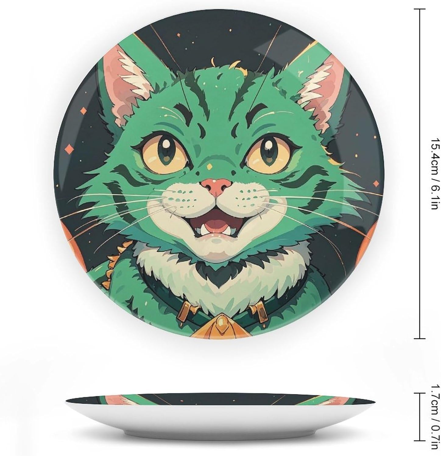 Bone China Decorative Plate with Display 6.1 Inch Stand Ceramic Decor Plate Anime Green Cat Ceramic Ornament Plates Ceramic Dinner Plate Crafts Decorative Plates for Home Club image 2