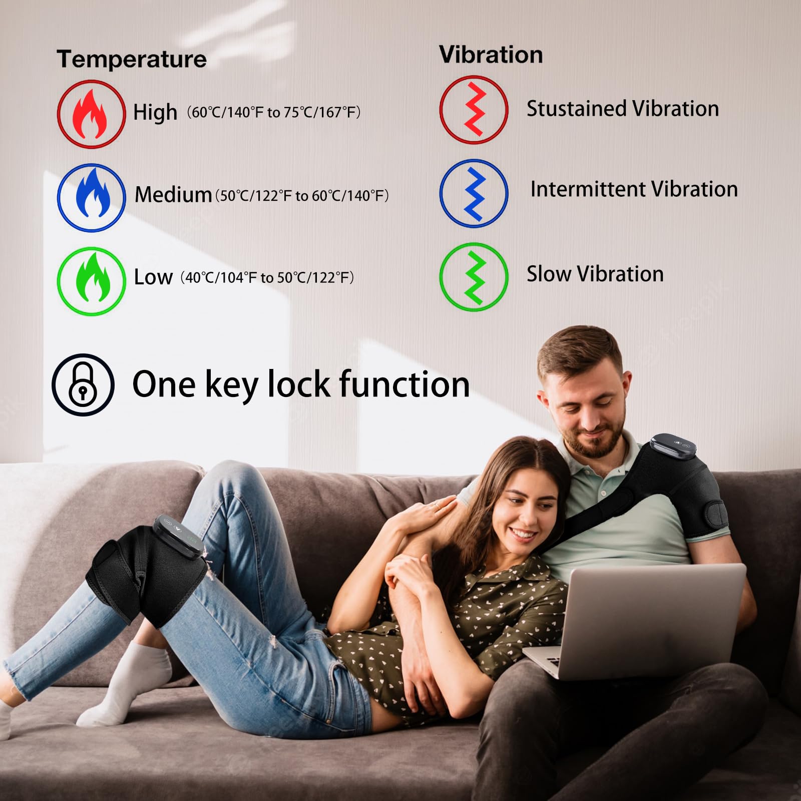 Heated Knee Massager, 3 in 1 Knee Massager with Heat and Vibration, Portable Cordless Electric Massage Knee Heating Pads Elbow Shoulder Brace Wrap, 3 Vibration Heating Modes and LED Display (Black)