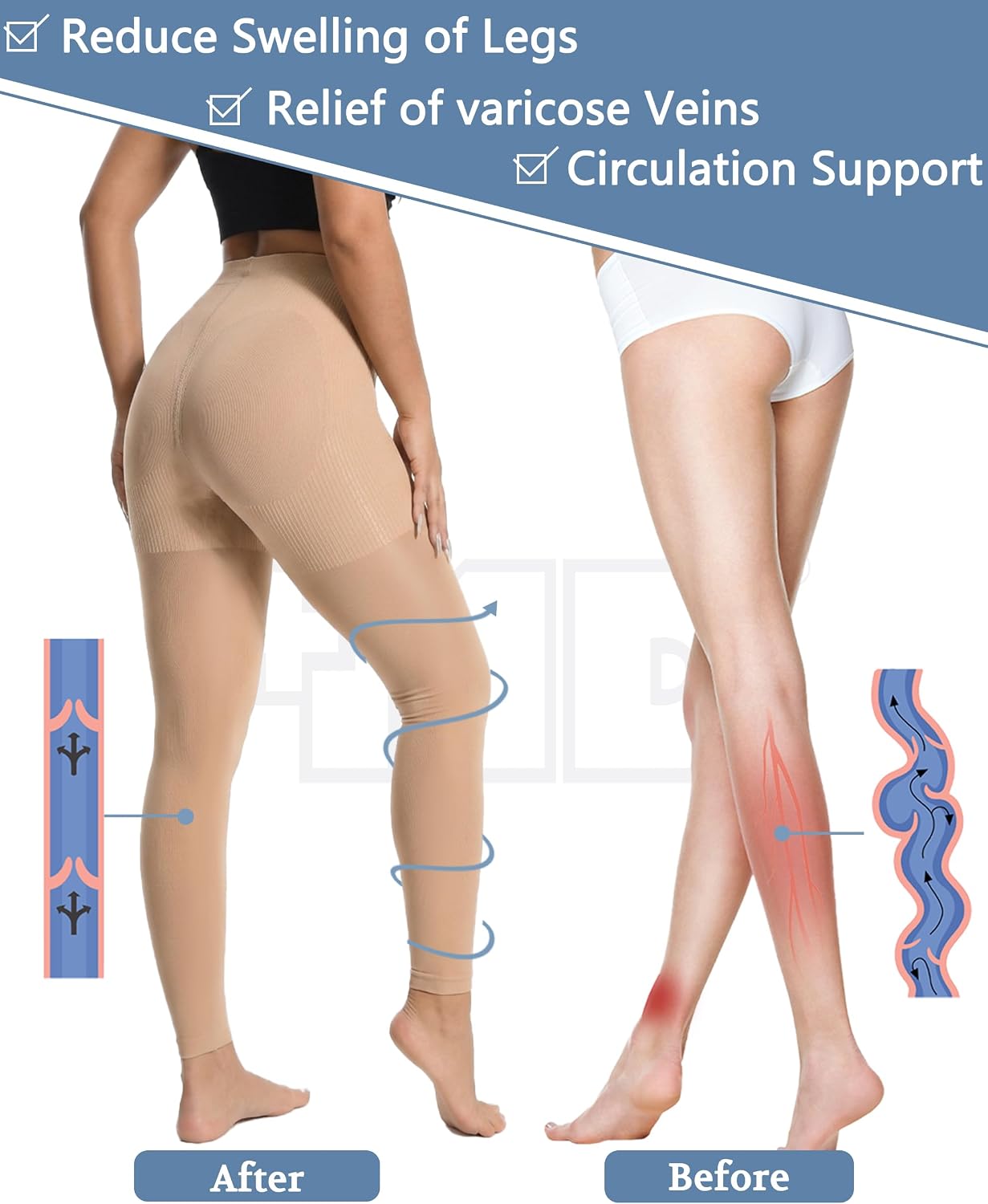 +MD 140D 15-20mmHg Light Compression Pantyhose for Women Tights