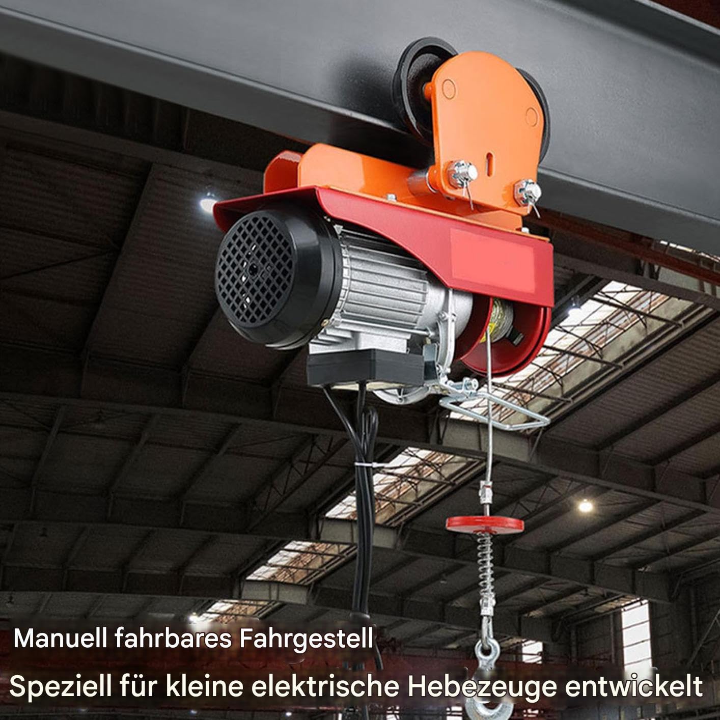 Elektrische Laufkatze mit Hubwinde | Haushalts-Klein Kran,Flexibler Elektro Flaschenzug Handlaufkatze für Lager, Industrie, Garage, Werkstatt, Fabrik und Haushalt