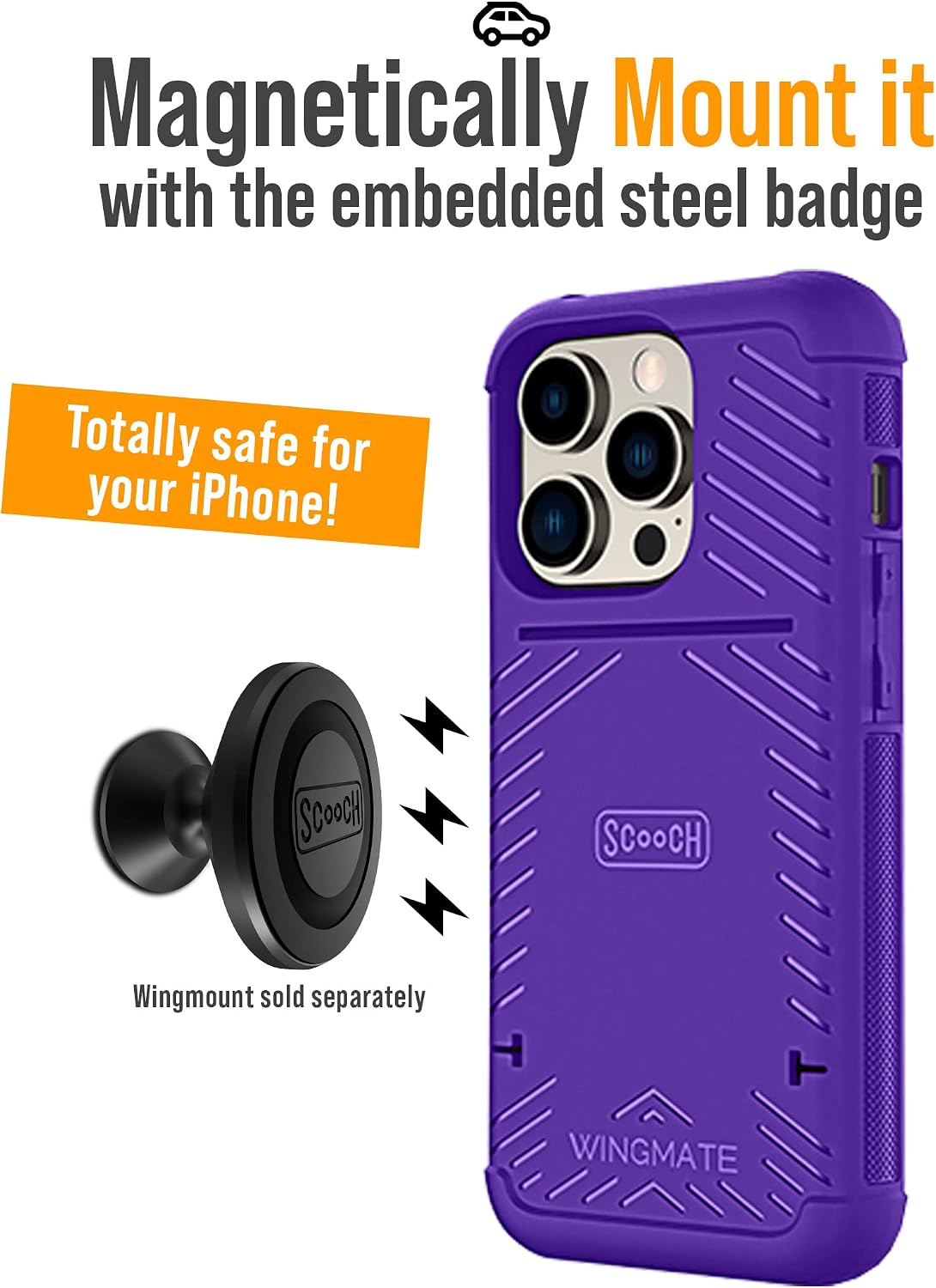 Scooch iPhone 14 Pro Case with Card Holder [Wingmate] iPhone 14 Pro Wallet Case with Hidden Card Slot and $100 Device Coverage, Holds Up to 4 Cards, Military Grade Drop Protection (Purple)