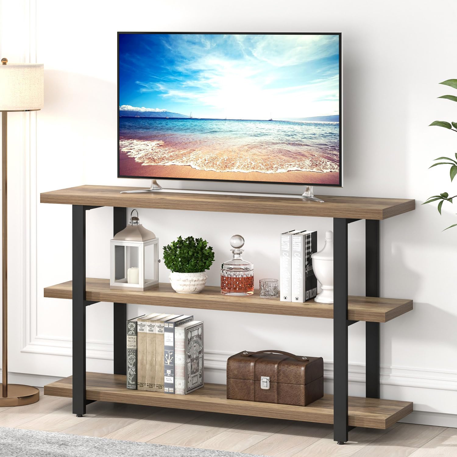 FOLUBAN Console Tables for Entryway, Modern Sofa Table with Storage Shelves for Living Room, Hallway, Entrance, or Behind Couch, Rustic Oak, 47 Inch