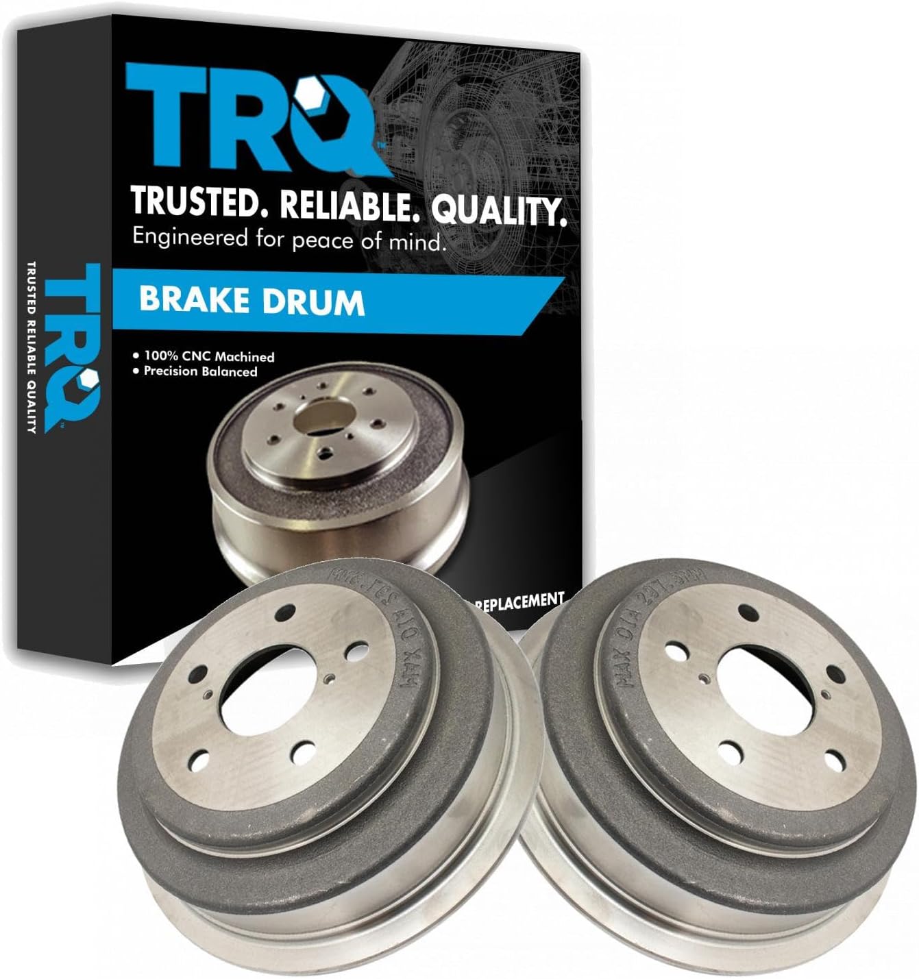 TRQ Rear Brake Drum Set Compatible with 2006-2010 Dodge Dakota 2011 Ram Dakota 2007-2009 Mitsubishi Raider