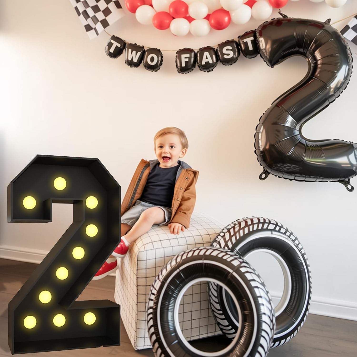 Froova Large Light up Numbers 2 Marquee, Black 4FT Mosaic Numbers for 2nd Birthday, Giant 2 Number with Light 4 Feet Tall Frame Cardboard Pre-Cut Foam Board Kit for 2025 Graduation Anniversary Party