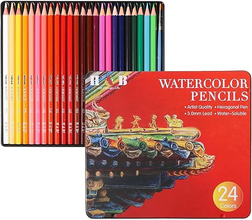 ACECAR Lápices de acuarela de 24 colores, solubles en agua, juego de pinceles HB de Lead Tide HB, juego de bolígrafos de pintura artística
