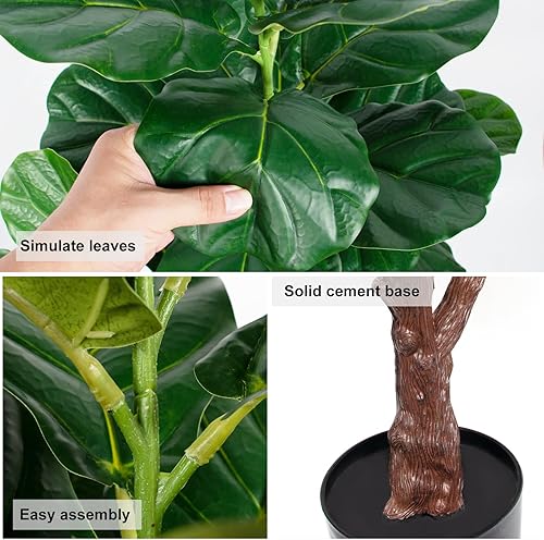 Miniatura 4 de Árbol de higuera artificial de hoja de violín, planta de ficus lyrata falsa de 38 pulgadas, árbol de plantas sintéticas de 3 pies en maceta para