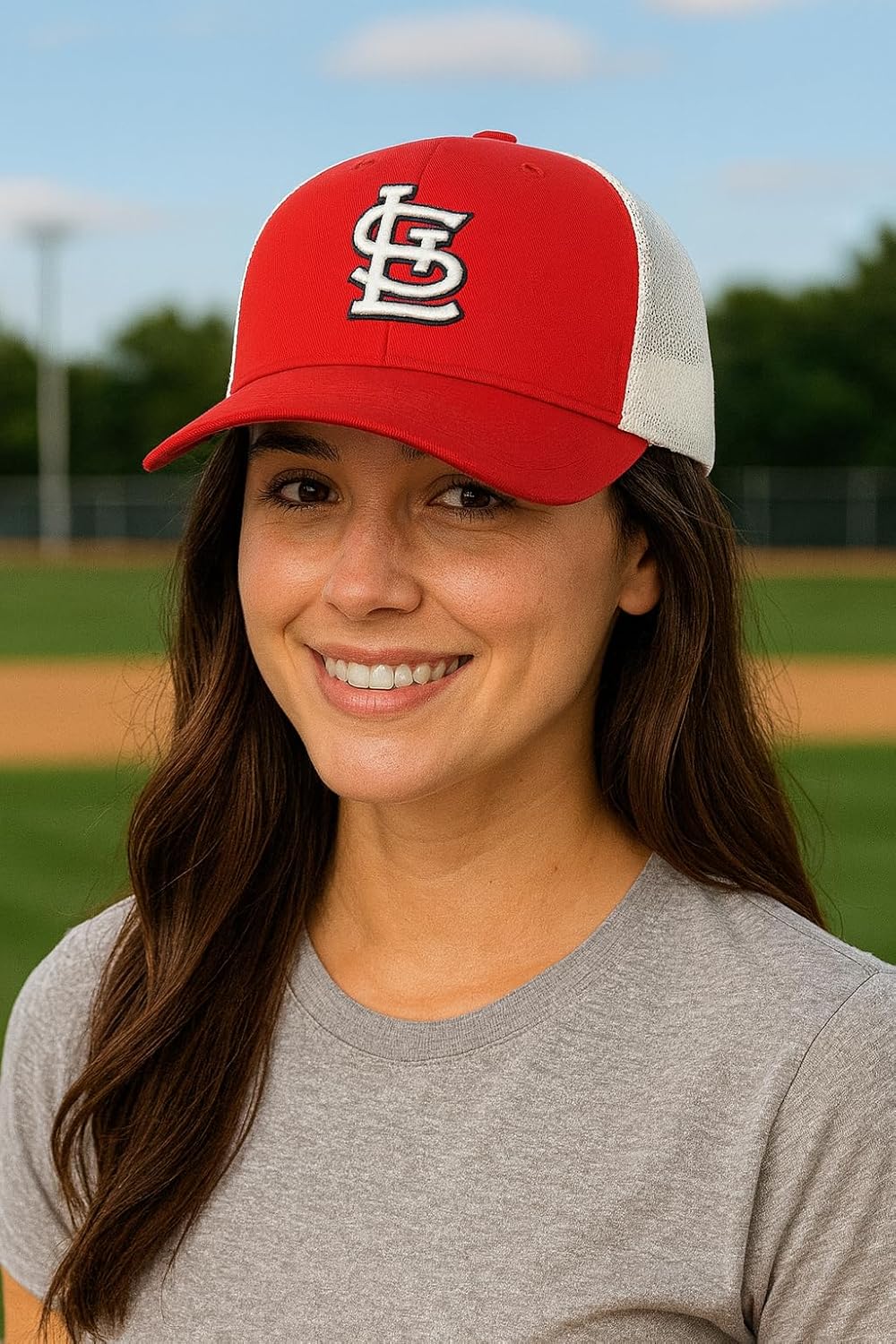 Officially Licensed St. Louis Baseball Mesh Trucker Hat Classic Red/White Embroidered Team Logo Adjustable Structured MVP Cap