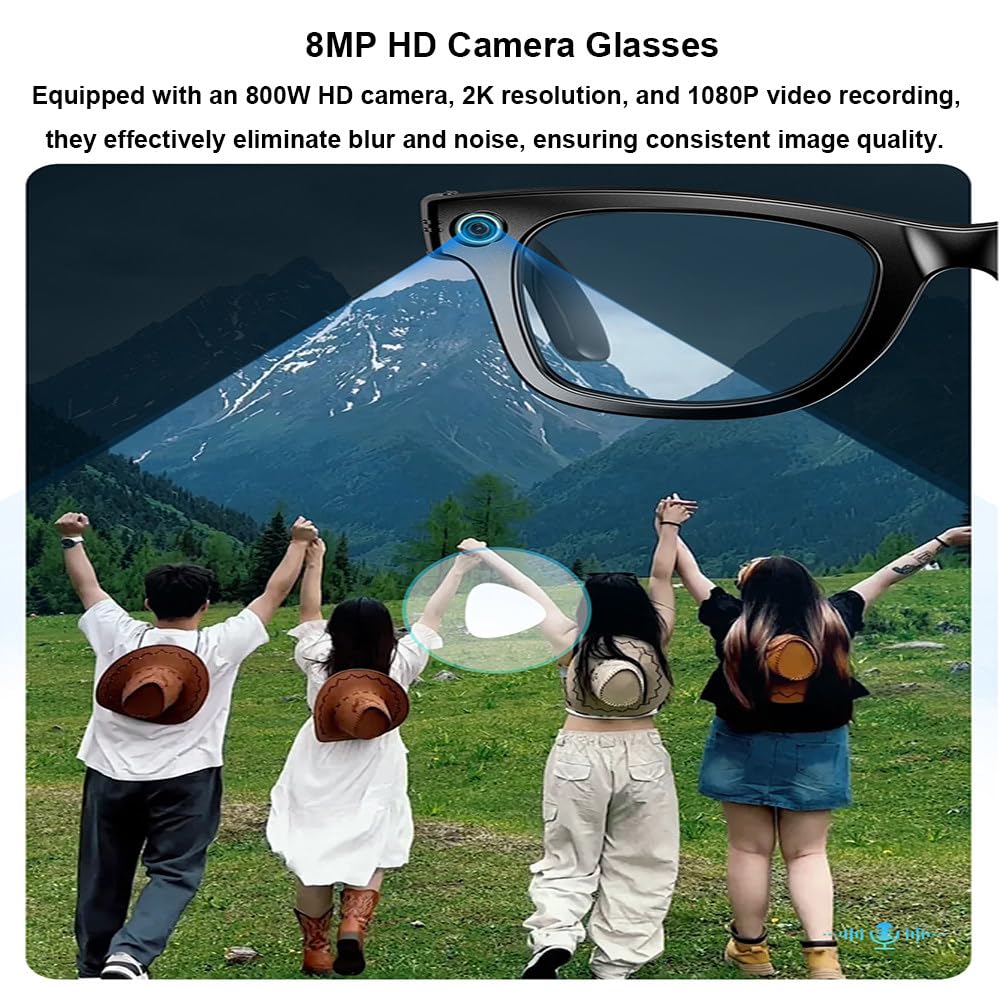 Gafas Antiluz Azul,Grabación De Fotos Y Vídeos De 800W,Reconocimiento Y Traducción De Imágenes Inteligente con IA,con Asistente De Voz,Diseño Abierto,para Viajes,Trabajo Y Negocios Black