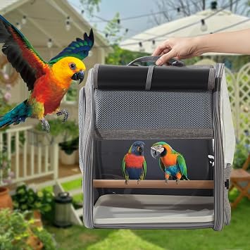 Bird cage backpack Parrot Cage Portable Bird Carrier Backpack with Perch Breathable Mesh Dome Travel Bag for Parrots Small Birds Small Pets Lightweight Travel Backpack