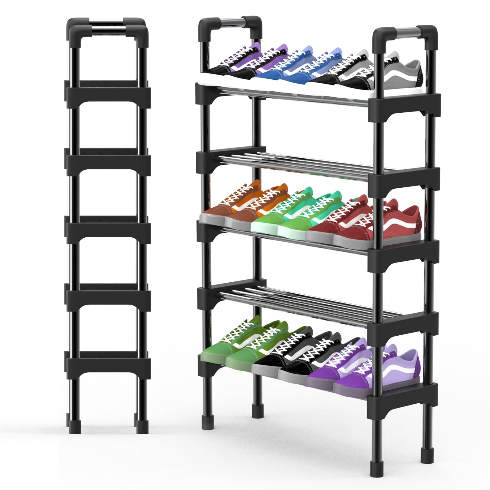JieGuanG Shoe Rack, Metal Shoe Rack, Shoe Rack Cabinet for Enterway, Bedroom, Closet, Garage, Hallway, Small Space (Black)