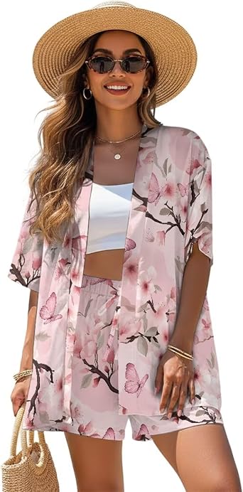 2 Piece Short Sets for Women Relaxed Fit Drawstring Beach Outfits for Women Quick-Dry Shorts With Top