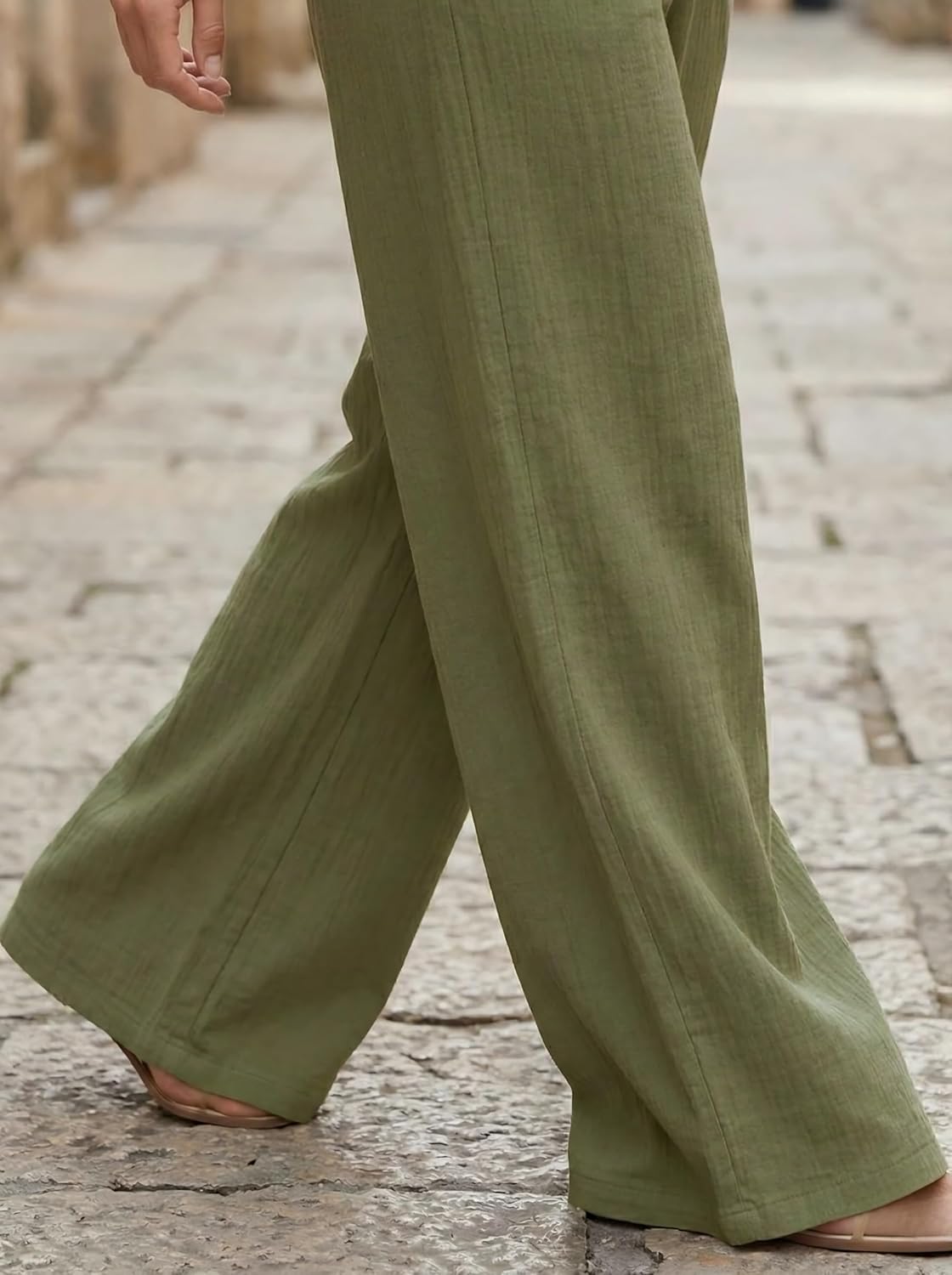 Women's High Waisted Wide Leg Pants Drawstring Elastic Waist Flowy Casual Palazzo Trousers for Work Beach - Image 9