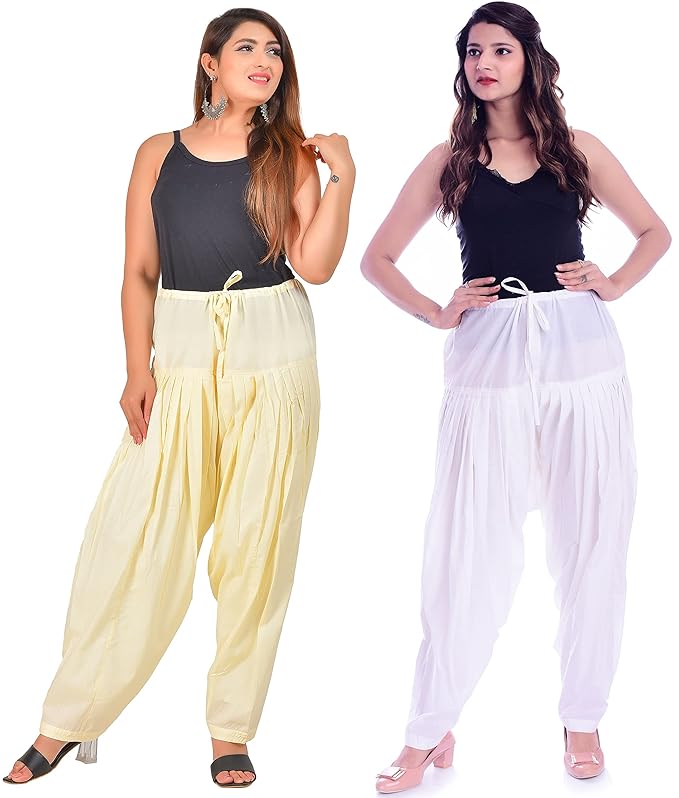 NATHAWAT Women’s Regular Fit Cotton Salwar – Cream,White