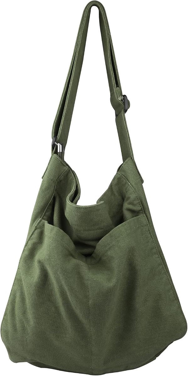Canvas Hobo Crossbody Shoulder Tote Bag for Women and Men W/Multi-pocket Casual Purse Messenger Bags Travel Work