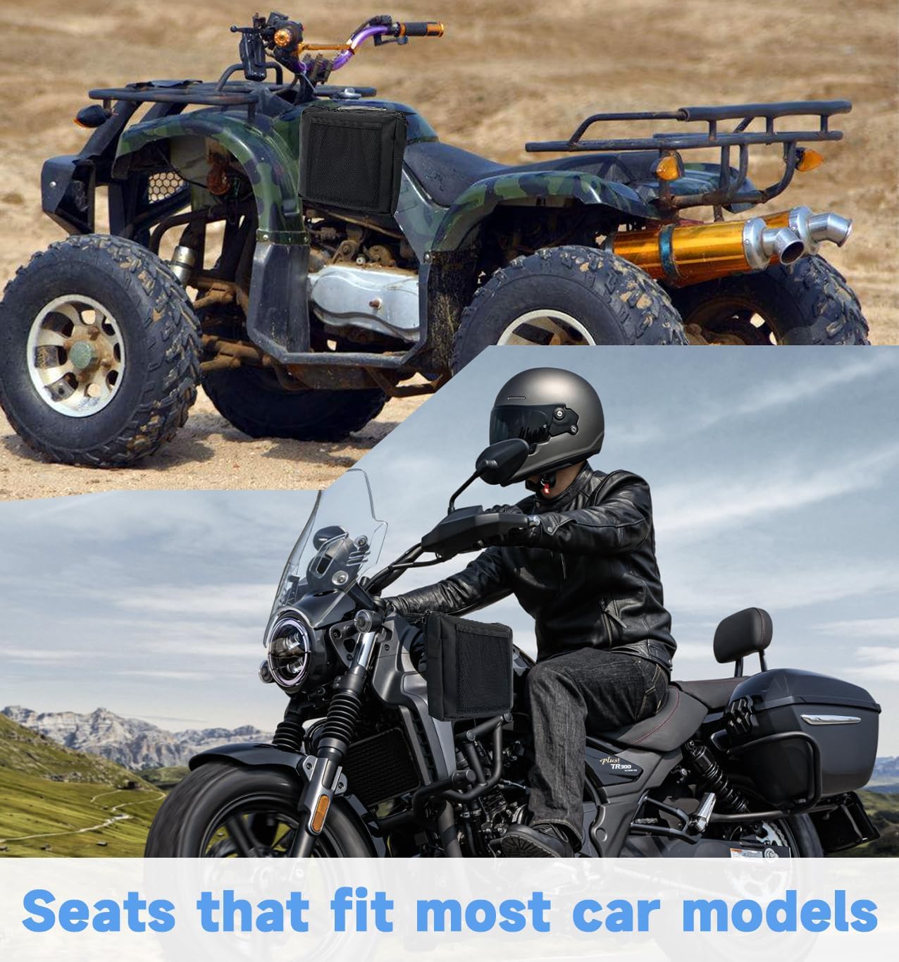 ATV Saddle Bag, Motorcycle Tank Bags With Phone Bag, Storage Luggage for ATV UTV Snowmobile, Black