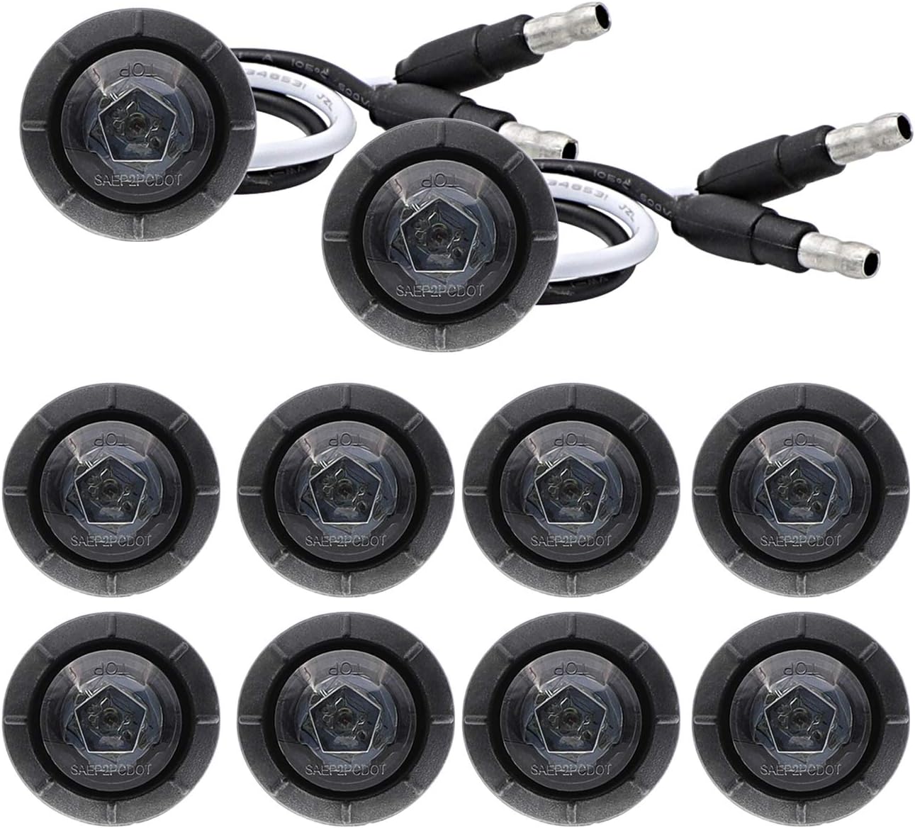 Meerkatt 3/4 2nd Generation 1 LED Bullet Side Marker with Plug Smoked Lens Amber Light 12V DC Pack of 10 for Truck Trailer Boat Bus RV/waterproof