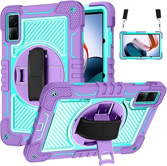 for Redmi Pad 10.61 inch Case,Heavy Duty Full-Body Shockproof Protective Case w Rotating Stand, Hand/Shoulder Strap for RedMi Pad 10.61 Released 2022,Purple+Mint Green