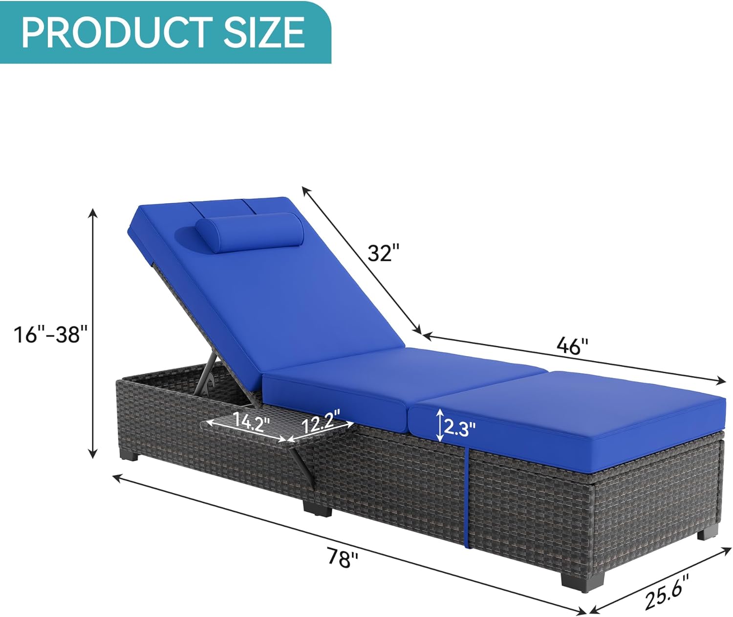 IDEALHOUSE 78'' Long Outdoor PE Wicker Chaise Lounge Chairs, Outdoor Pool Lounge Chairs Set of 2, Outdoor Patio Chaise Lounge Chair with Removable Tabletop, Brown Rattan Recliners with Adjustable Back