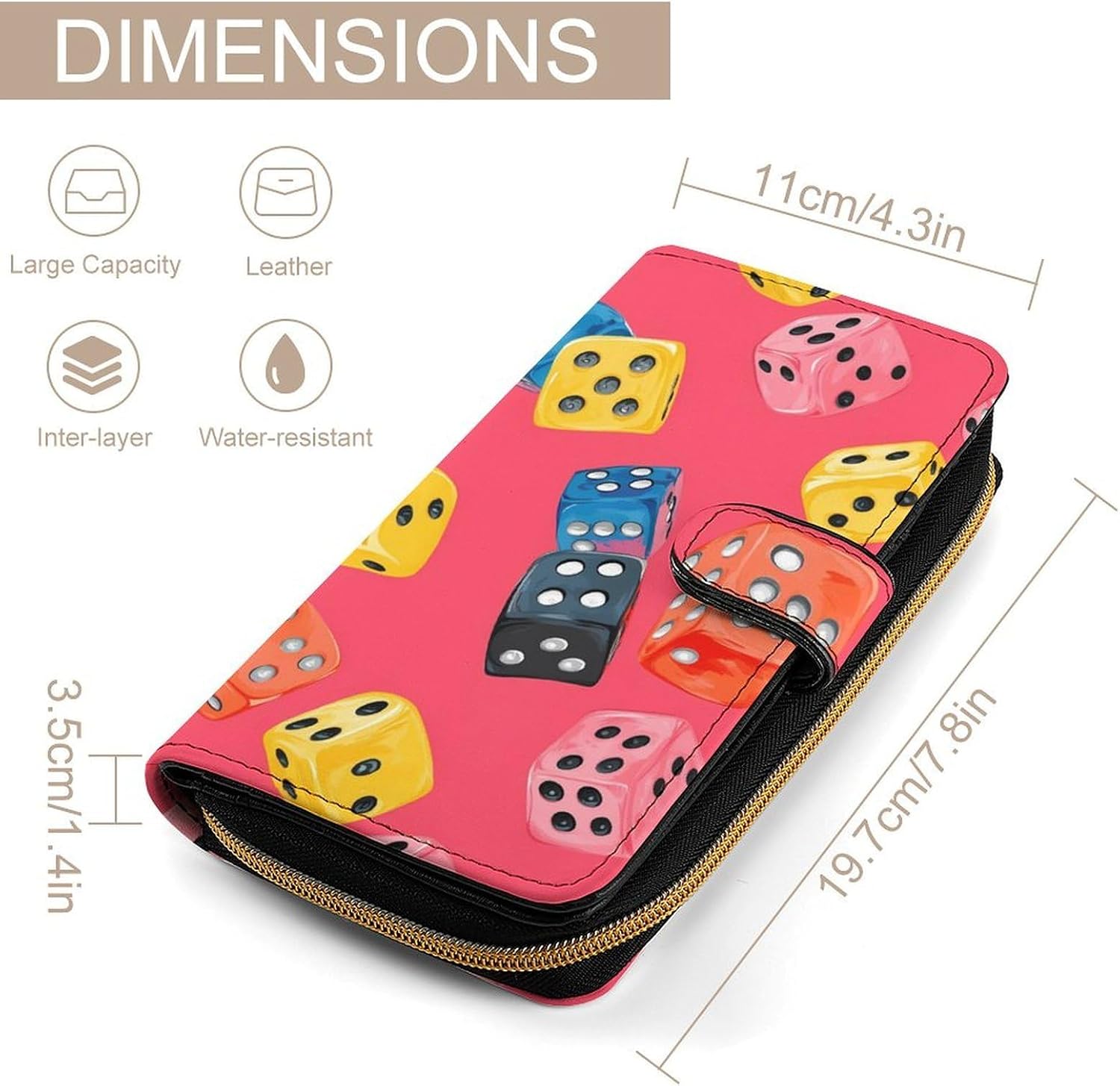Colorful Dice Funny Long Slim Bifold Wallet Card Holder Purse with Buckle for Men Women