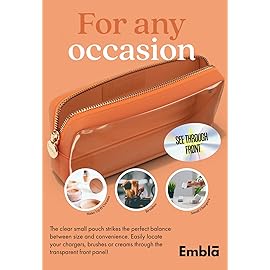 Embla London Makeup Bag Cosmetic Case, Clear Zipper Make Up Pouch and Toiletry Travel Tote, Cute Skincare Pouches for Women Girls, Preppy Purse Cosmetic Organizer, Mini Small Makeup Bags, Peach