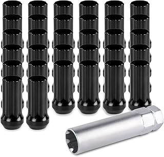 RSOXTECH 9/16”-18 Wheel Lug Nuts 32 pcs Black Spline Lug Nut Conical/Cone Bulge Seat with 1 Socket Key Compatible with Dodge 1994-2011 Ram 1500 2500 3500 Aftermarket Wheel