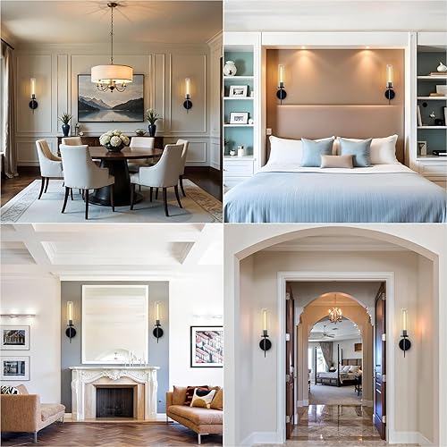 Miniatura 9 de Apliques de pared de latón de 2 luces, apliques de pared de vidrio de 17.7 pulgadas para interiores, apliques de pared dorados para baño, sala de