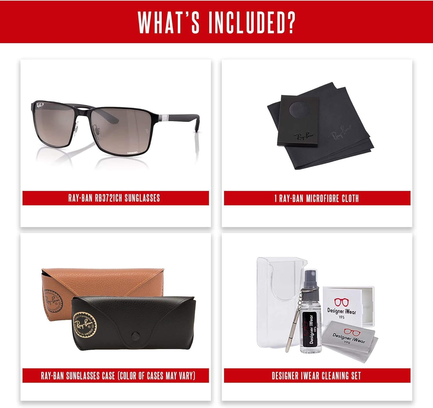 Ray-Ban RB3721CH Square Sunglasses for Men for Women +BUNDLE with ACCESSORY EYEWEAR KIT