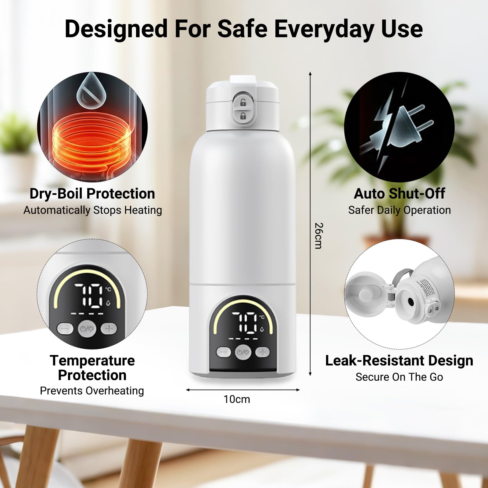 Tragbarer Flaschenwärmer Baby Unterwegs, Kabellos mit 12000mAh Akku | 140W Schnellheizen, 500ml für Muttermilch & Wasser, 35–70°C Einstellbar, Sterilisieren, Milchwärmer für Nachtfütterung Reisen