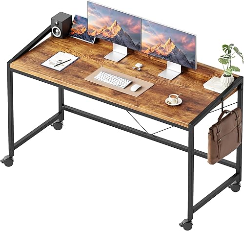 Mericonia - Escritorio de computadora con ruedas, escritorio para juegos para espacios pequeños, mesa de estilo simple y moderno para oficina en