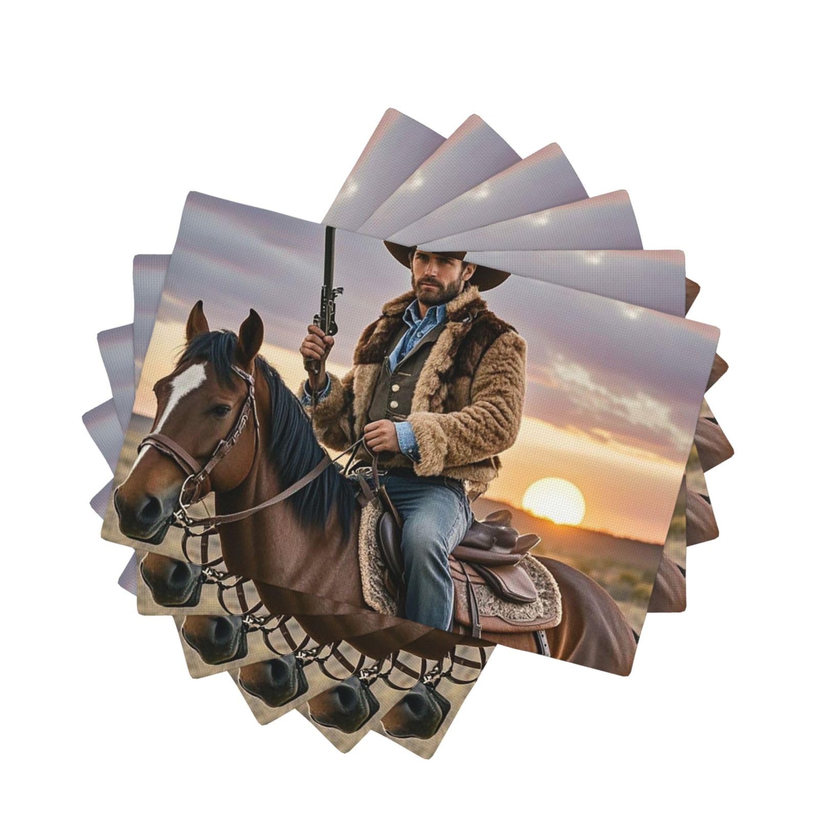 Placemats Set of One Size Washable Wipeable Table Mats Heat Resistant Weave Place Mats Cowboy West Placemats Wrinkle Free Place Mats for Dining Table Kitchen Party Holiday Decoration 30 x 45 cm