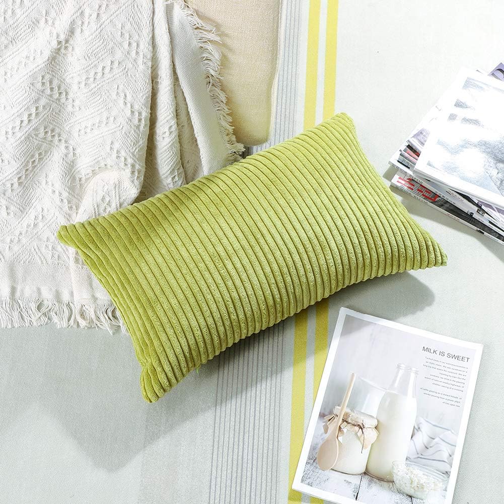 Artscope Cozy Striped Corduroy Pillow Covers Super Soft Decorative Oblong Throw Pillow Covers Case Cushion Covers for Sofa Couch Bedroom Car Decor 12 x 20 Inches, Apple Green - Image 3