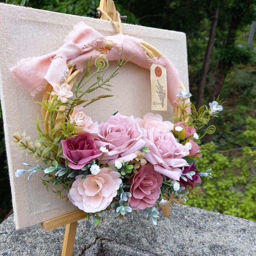 ロココ調ピンクローズのアーチ型特大リース〈光触媒・1点もの〉薔薇のリース Amazon.co.jp: ♪大人かわいいピンクローズの花籠リース♪アーティ
