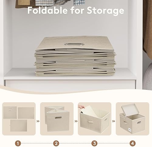 Miniatura 6 de Lifewit Contenedores grandes de almacenamiento de ropa con tapas, cajas de almacenamiento plegables de tela con asas, organizador de armario