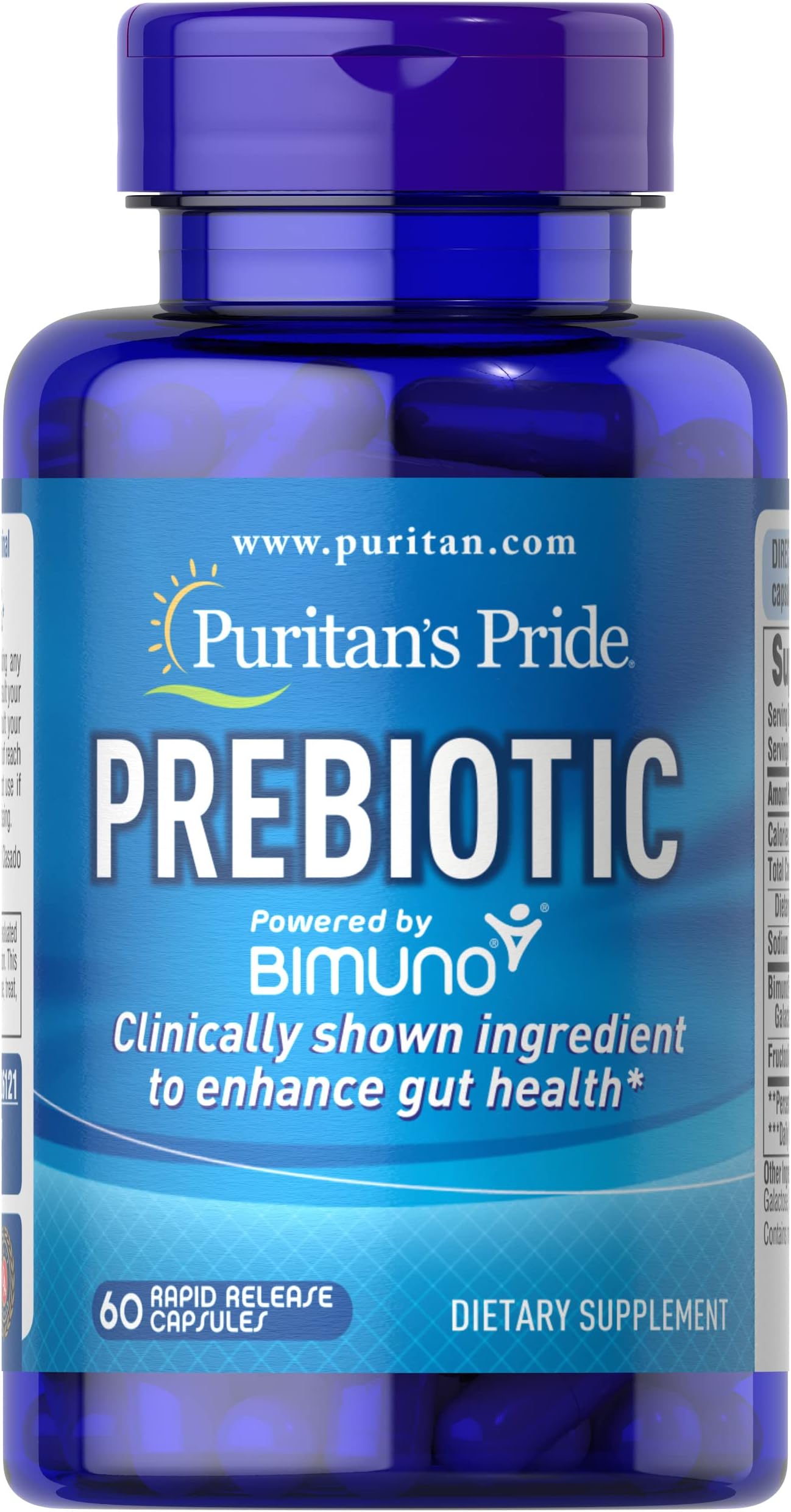 Puritan's PridePrebiotics for Men and Women Powered by Bimuno®, Dietary Supplement for Advanced Gut Health, Helps to Alleviate Bloating, 60 Rapid Release Capsules