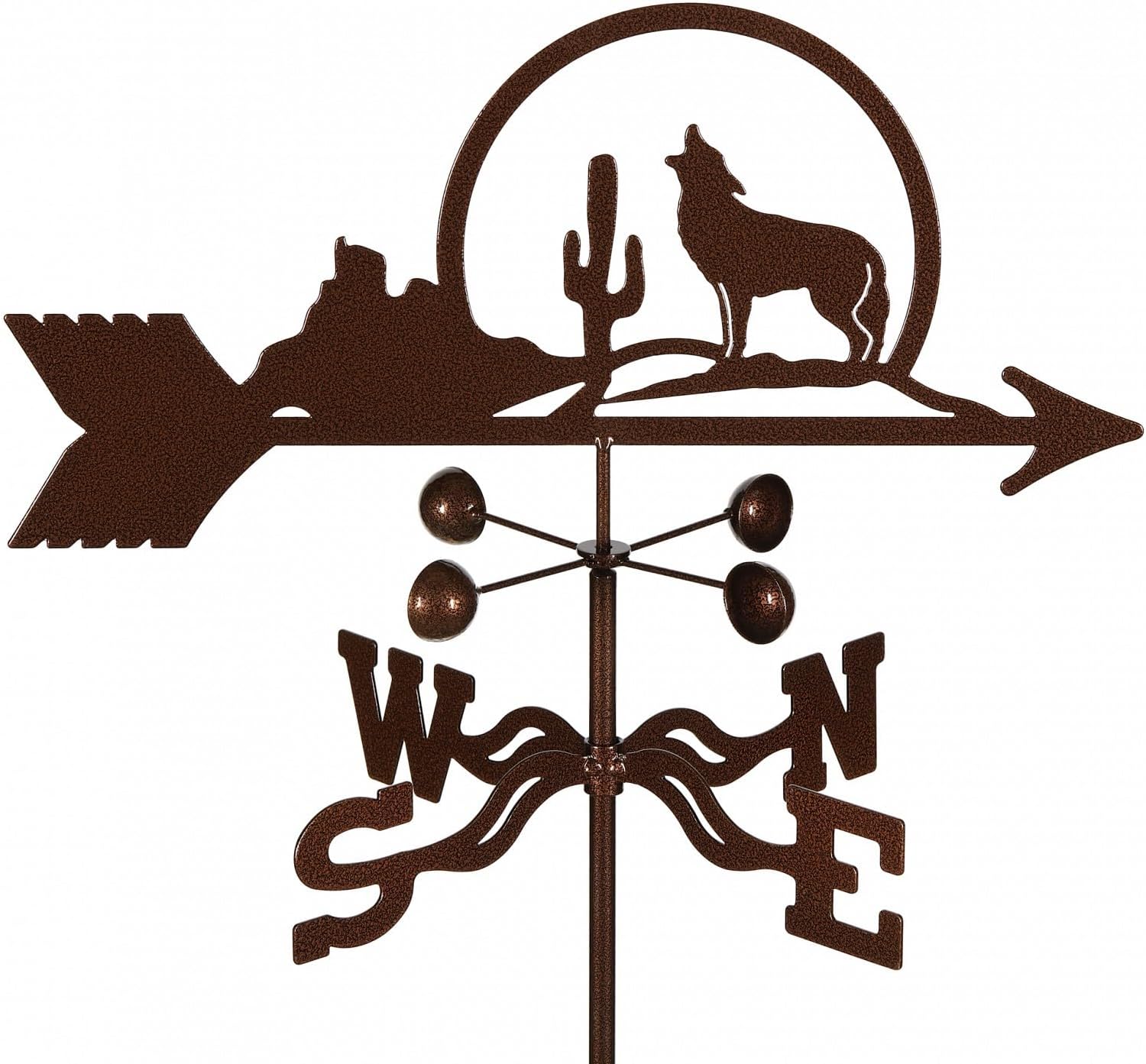 EZ Vane Coyote & Cactus Weathervane — Garden Mount, Wind Cups, Antique Copper Finish, Steel with Durable Triple Powder Coating, Handcrafted in USA