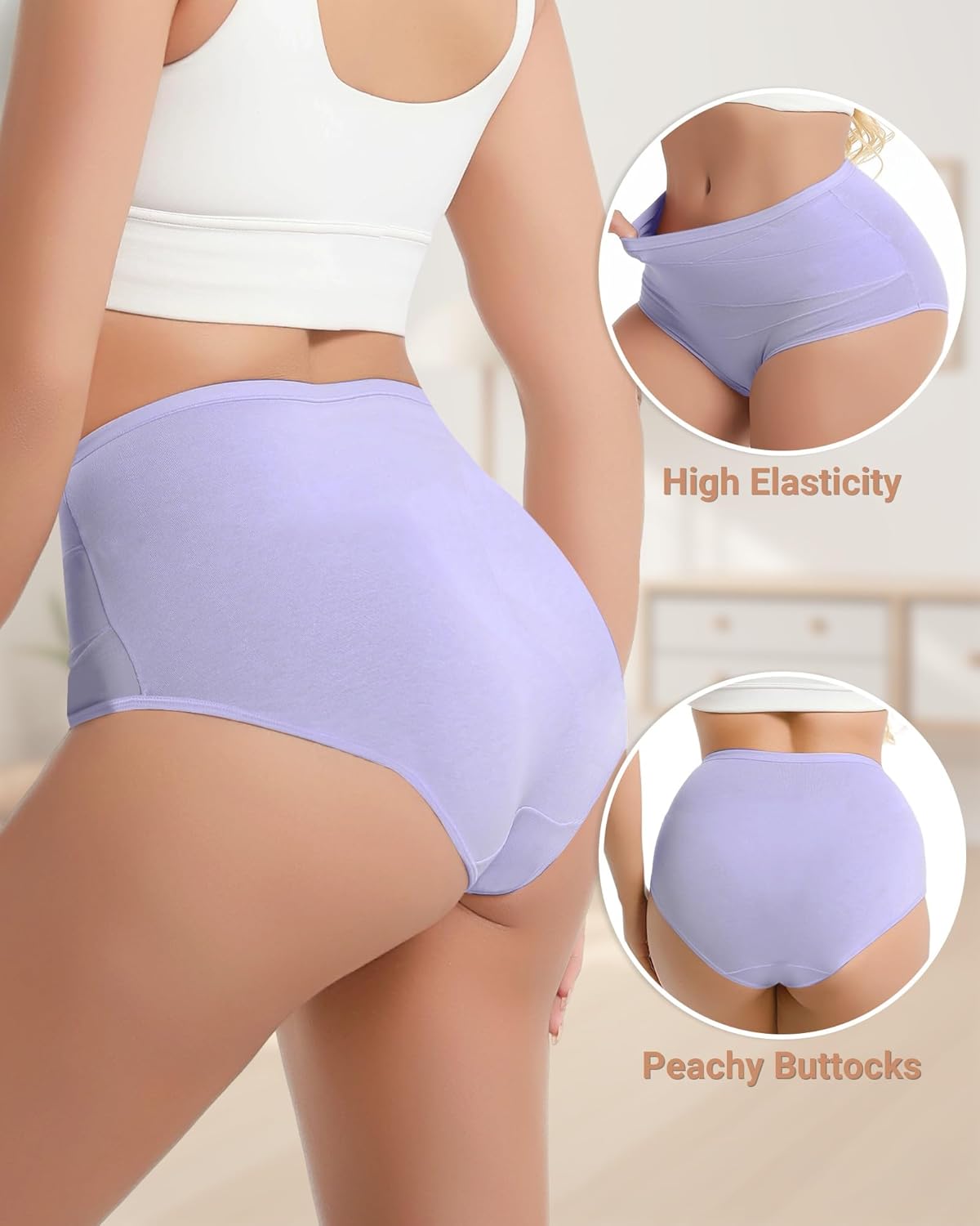 Women's Cotton Underwear High Waisted Tummy Control Ladies Panties Soft Stretch Full Coverage Briefs 4 Pack - Image 4