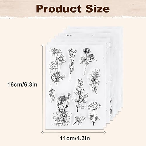 Miniatura 4 de UCEC 8 hojas de sellos transparentes, sellos de goma de silicona para plantas y flores, pequeños sellos transparentes para decoración de tarjetas y